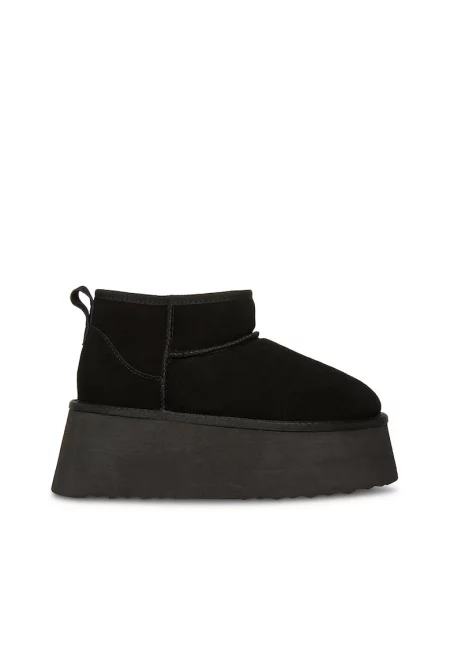 Велурени боти с равна платформа - Черен
