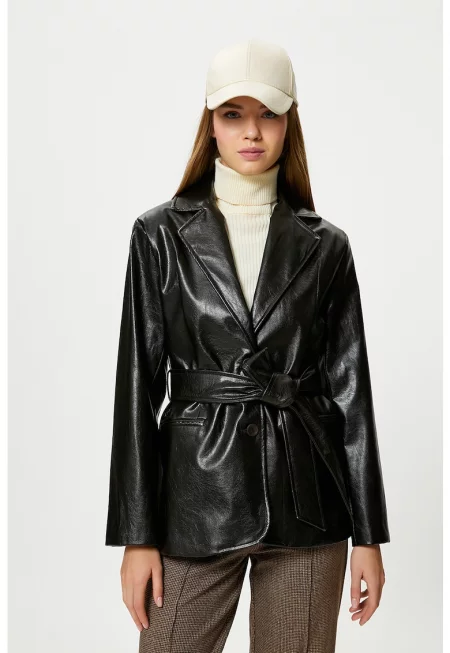 Яке от еко кожа с двойни ревери