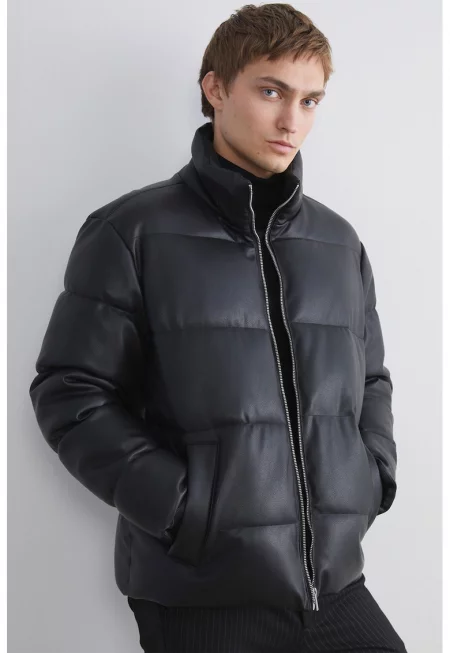Яке от еко кожа с висока яка