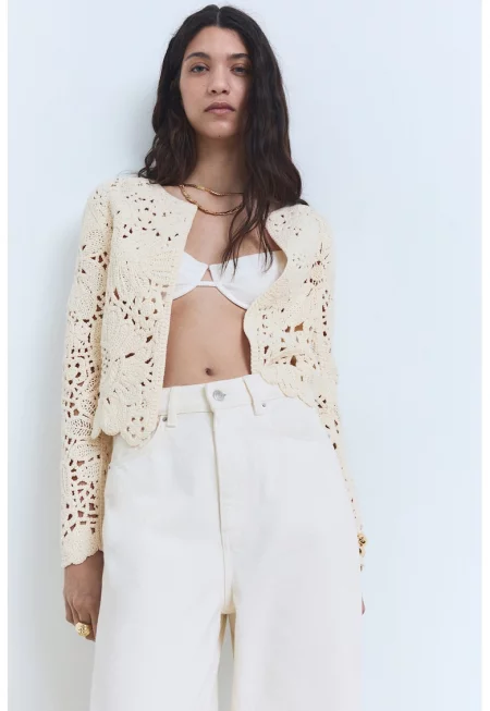 Яке от плетена дантела - Крем