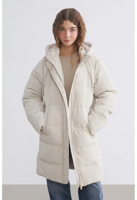 Зимно яке с джобове с цип - Мръснобял