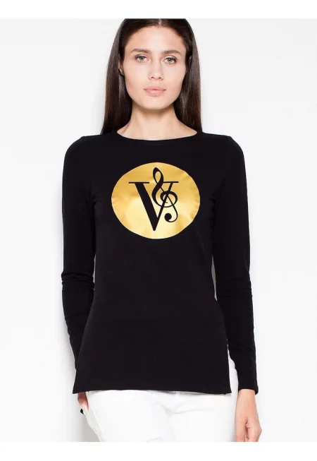 Асиметричен суичър  слим крой - оригинален принт - черен - памук