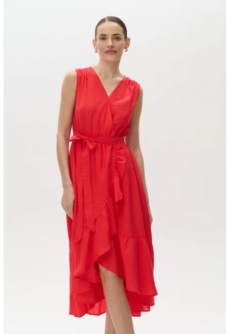 Асиметрична рокля с набирания и шпиц - Мандарина