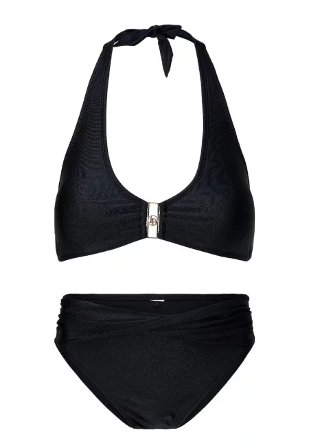 Бански от 2 части с метален монограм - Черен