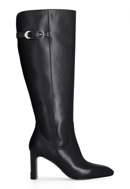 Ботуши до коляното от кожа и еко кожа - Черен