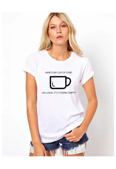 Бяла дамска тениска - Cup of care