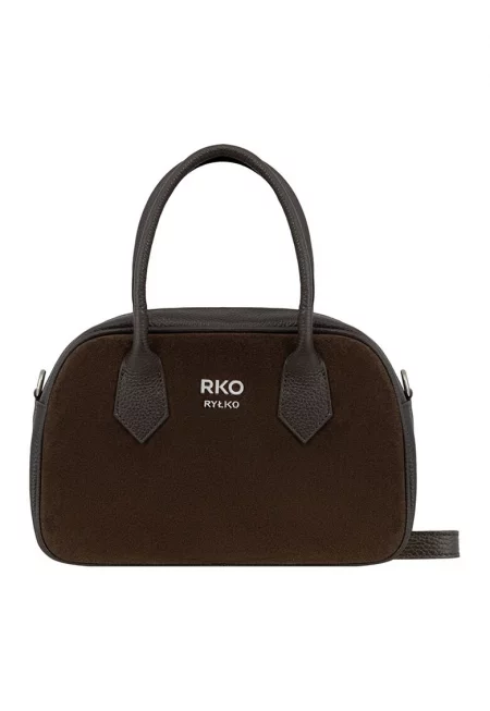 Чанта през рамо от кожа и велур - Тъмнокафяв