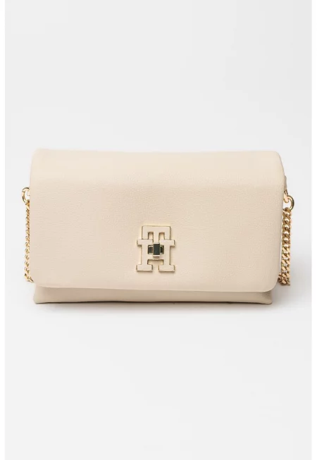 Чанта през рамо с лого - Светло бежово