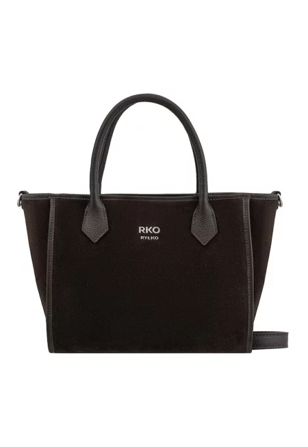 Чанта за рамо от кожа и велур - Тъмнокафяв