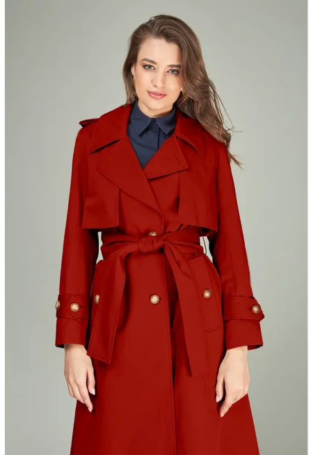 Дълъг памучен тренч с колан