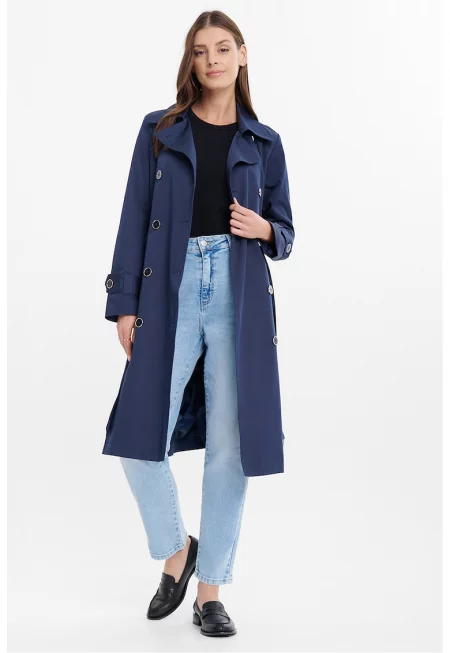 Дълъг тренч с двуредно закопчаване