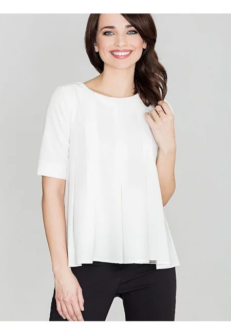 Дамска блуза  бежова - с удължен гръб - къс ръкав - еластична материя