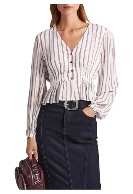 Дамска блуза  Gema - бяла на райета - ефирна - вискоза лиосел