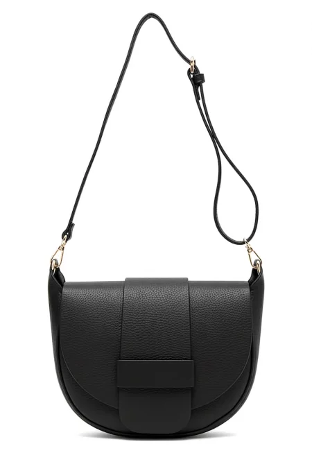 Дамска чанта  голяма пощенска чанта - естествена кожа - черна - 23x18x8cm