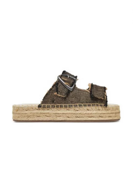 Дамски чехли -  текстил - черно/бежово