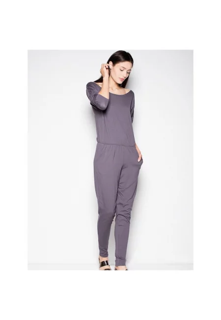 Дамски гащеризон  полукръгло деколте - паднали ръкави - сив - вискоза
