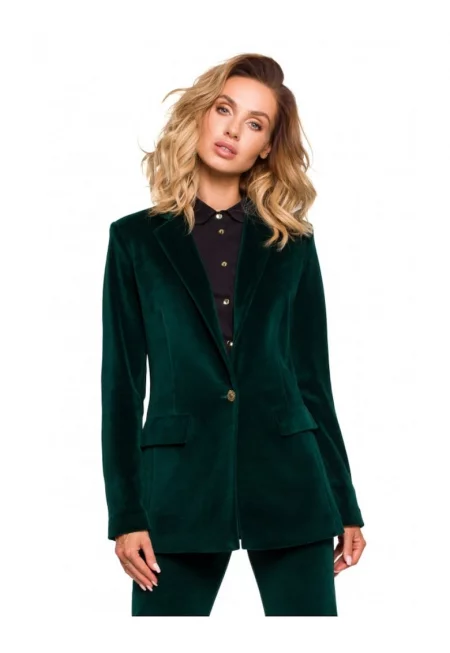 Дамско яке с колан -  Памук/Полиестер - Зелено
