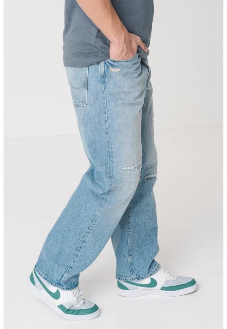 Дънки със свободна кройка - Светлосин меланж