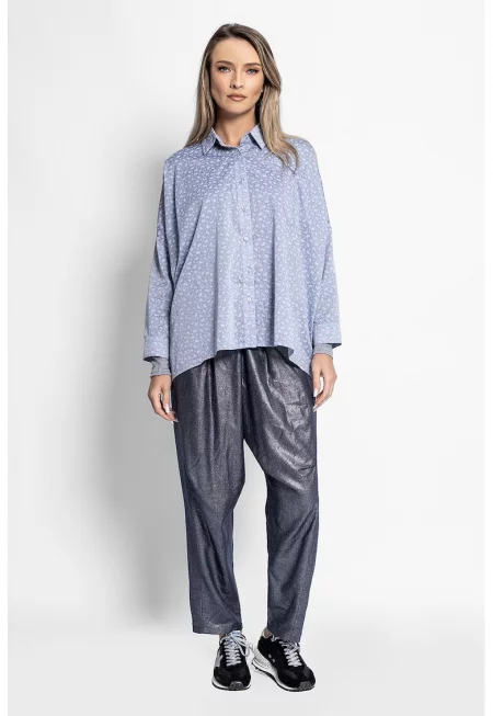 Десенирана пола с паднали ръкави - Въглен сиво