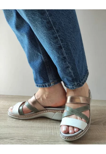 Ежедневни дамски сандали  18008T Azores 17-N Каки + Бяло + Бронз - Зелен