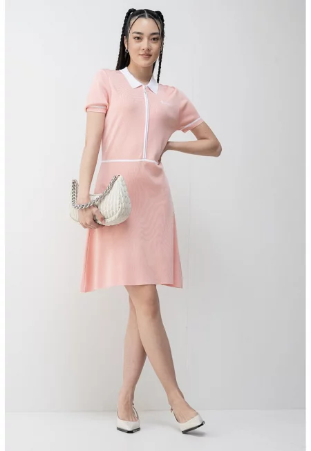 Фитнес рокля с къс цип - Бял/Светлорозов