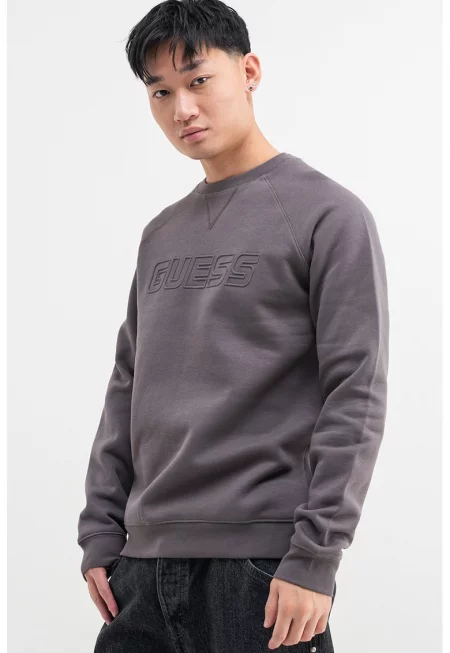 Фитнес суитшърт с овално деколте с лого - Светло кафяво