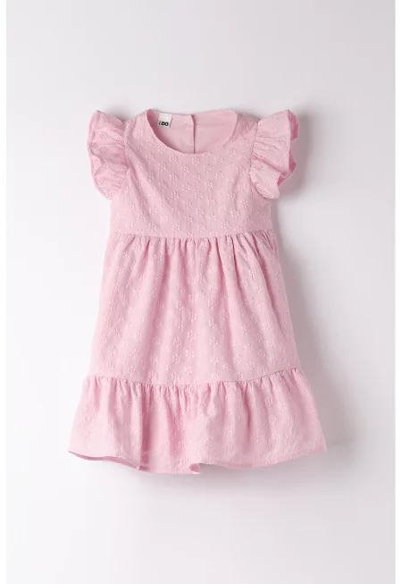 Флорална рокля с набирания - Пастелнорозов