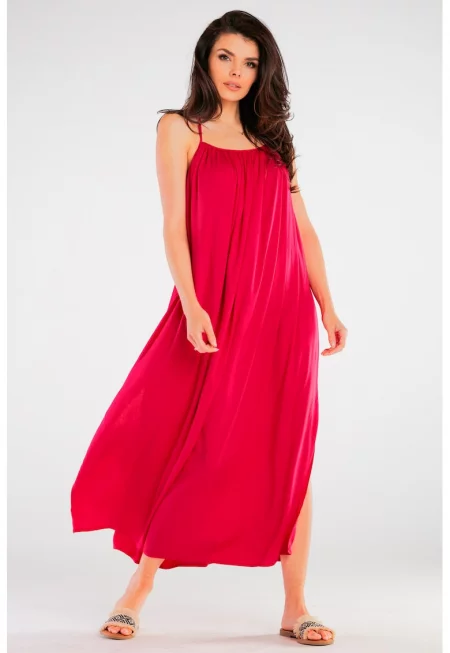 Фуксия Миди Рокля без ръкави A428