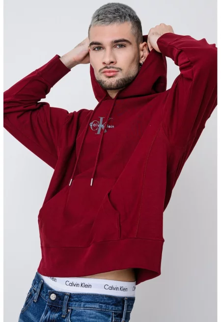 Худи с памук с джоб кенгуру - Бордо