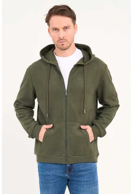 Худи с памук с цип - Каки