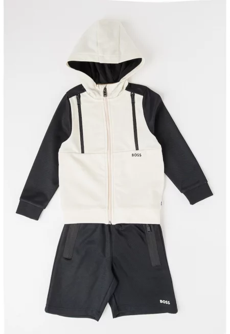 Худи с цип и бермуди - Черен/Бежов