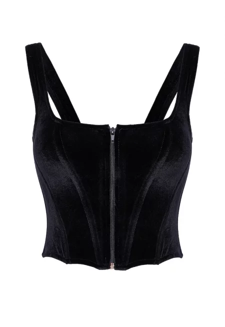 Кадифен къс топ с цип - Черен
