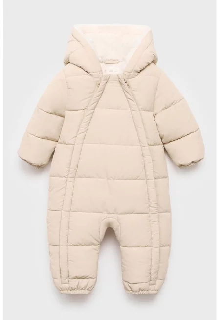 Капитониран гащеризон с качулка - Светло бежово