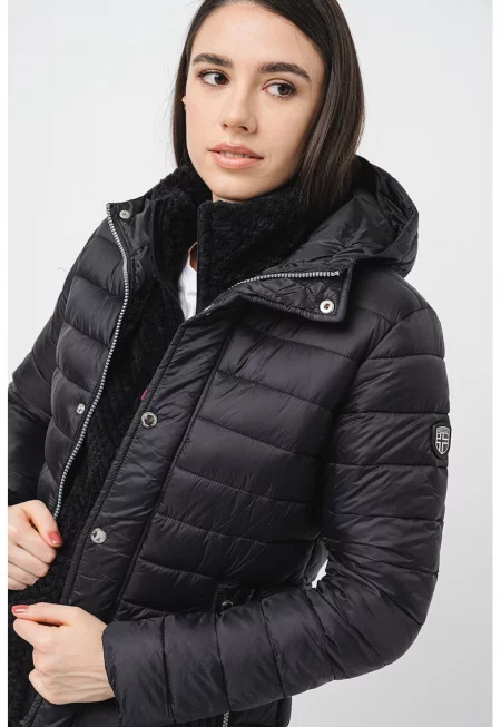 Капитонирано зимно яке Bubulle с качулка - Черен
