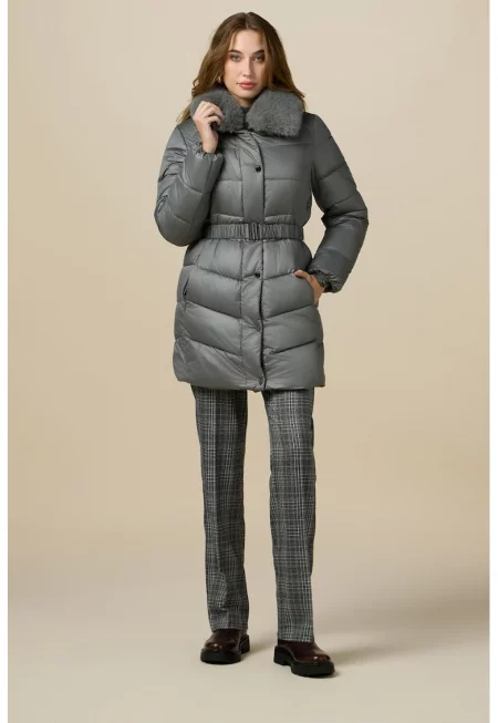 Капитонирано зимно яке с еко пух - Tъмносив