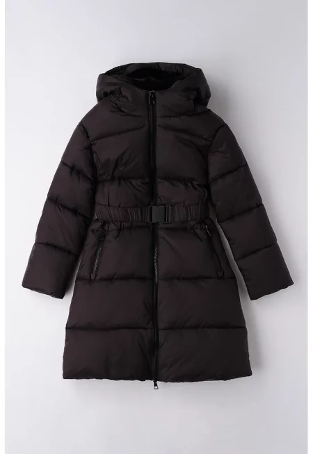 Капитонирано зимно яке с колан на талията - Черен