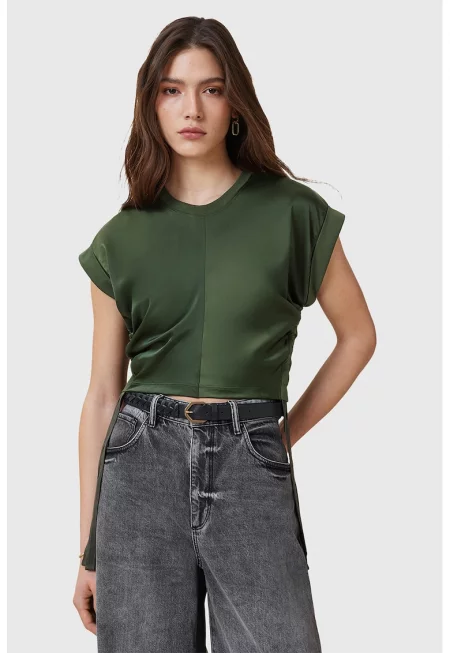 Къса памучна тениска Mira - Маслинено зелено