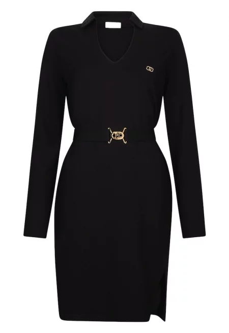 Къса рокля с колан - Черен