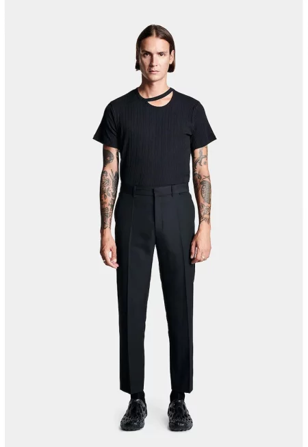 Класически панталон с висока талия и кройка - Черен