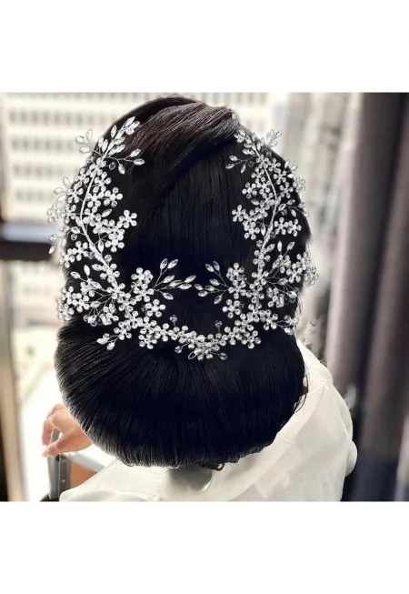 Комплект от 2 аксесоара за коса - сребърни - с камъни - Thrine C11 -