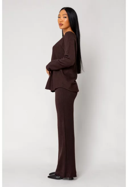 Комплект Vellera Пуловер и дълъг панталон Brown 18117 - Кафяв