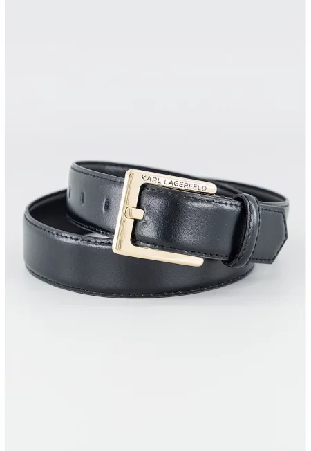 Кожен колан с лого - Черен/Избеляло черно