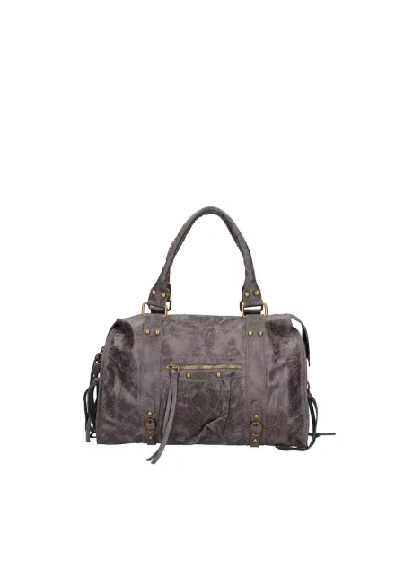 Кожена чанта Elara с дръжки - Tъмносив