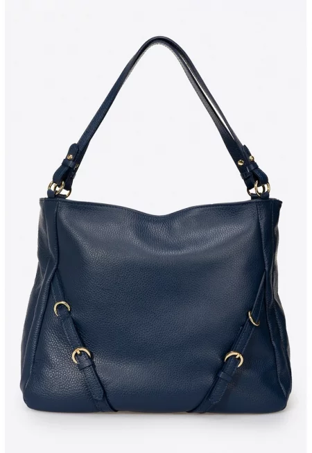 Кожена чанта през рамо с декоративни презрамки