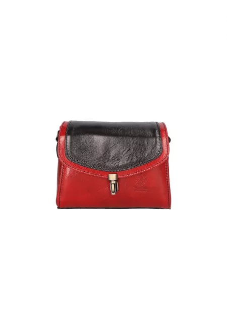 Кожена чанта с капаче - Червен/Черен
