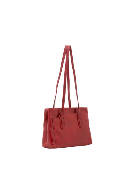 Кожена чанта за рамо с джоб с цип - Червен