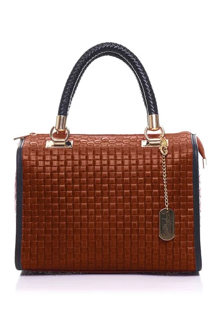 Кожена чанта за рамо Viola със сплетен дизайн