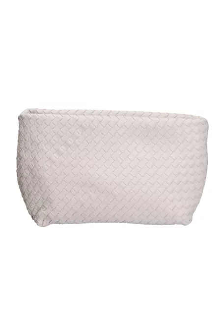 Кожена шопинг чанта със сплетен дизайн - Бял