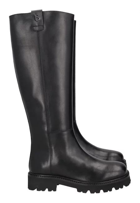 Кожени ботуши до коляното с цип - Черен