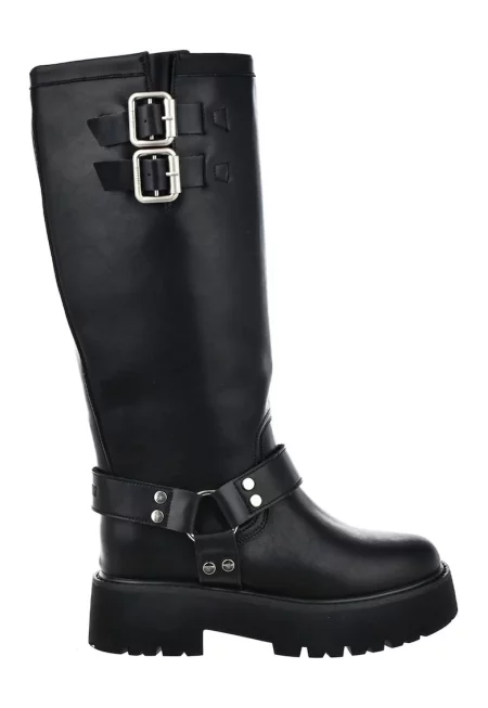 Кожени ботуши с токи - Черен